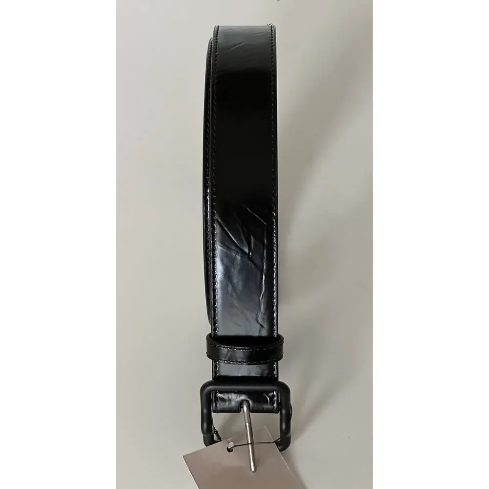 Bottega Veneta Crease Leather Black/Silver Belt 38/95 IT 691233 NWT $420